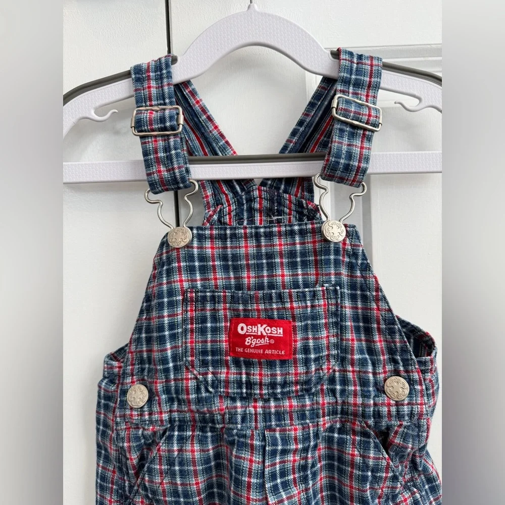 Vintage OshKosh BGosh Red White Blue Plaid Overalls Size 12 Months